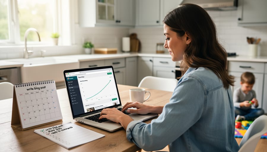 Parent's monthly planner showing manageable link-building task schedule