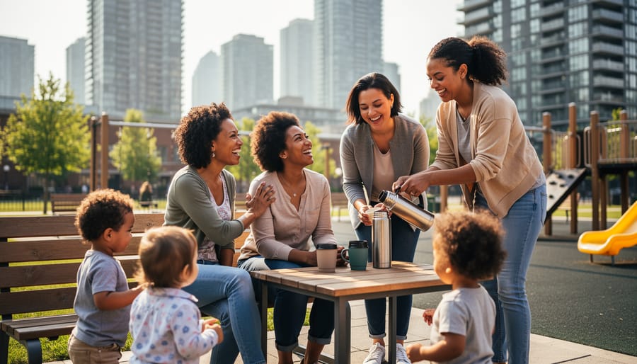 Group of mothers having genuine conversation and building community connections