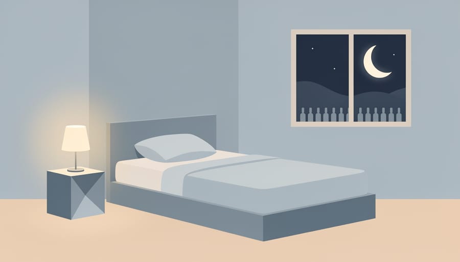 Tidily prepared bed with stuffed animal and nightlight glow in a quiet bedroom at night